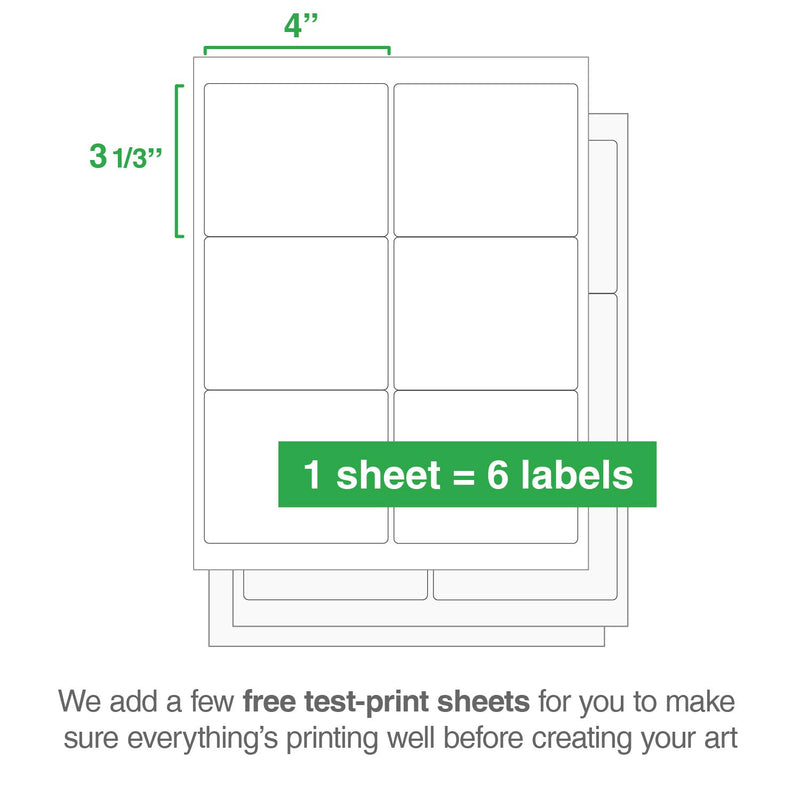 ChromaLabel 3-1/3 x 4 Inch Printable Labels, Compatible with Laser and Inkjet Printers, 150 Pack, 25 Sheets, White