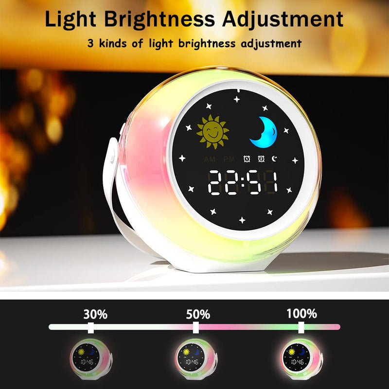 Alarm Clock for Kids, Kids Alarm Clock Sleep Trainer with Wake up Light, Bluetooth Music Player&Digital Clock, Sleep Sound Machine for Kids Bedroom, Ok to Wake Clock for Kids with Sunrise Simulation
