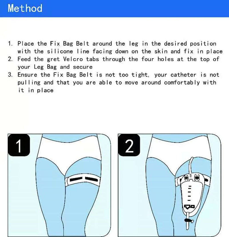 Fix Leg Bag Strap -Extra Padded Urine Drainage Catheter Leg Bag Support Strap with Soft Elastic Fabric and Comfortable Silicone Grips （2 Pack）