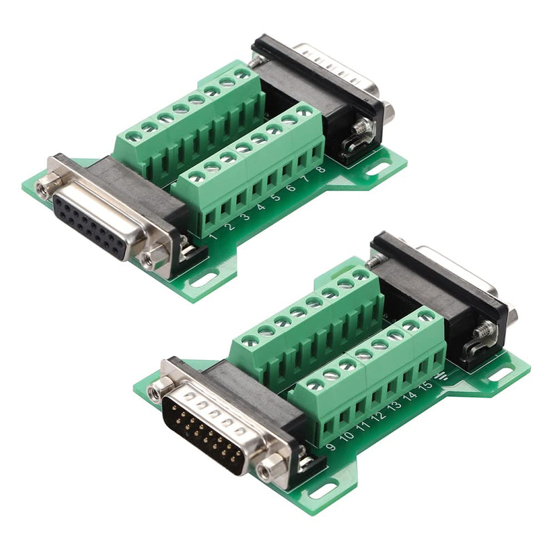 Jienk DB15 Male to Female Terminal Breakout Board, RS232 D-SUB Serial to 15pin Port Terminal Block Gender Changer Connector DB15 Male to Female（1pcs）