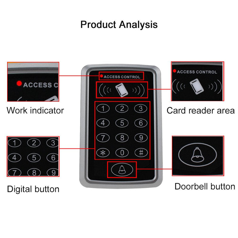 HFeng Standalone Access Control Keypad RFID Keyboard Waterproof Cover for Door Locks Access Control System + 10pcs Keychains