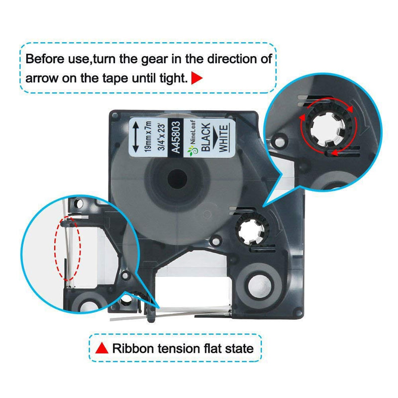 NineLeaf 10 Pack Compatible for DYMO D1 45803 S0720830 19mm 3/4" x 23ft Black on White Label Tape Refill Work in LabelManager 300 350D 400 420P 500TS LabelPoint 300 LabelWriter 450 Duo Label Maker