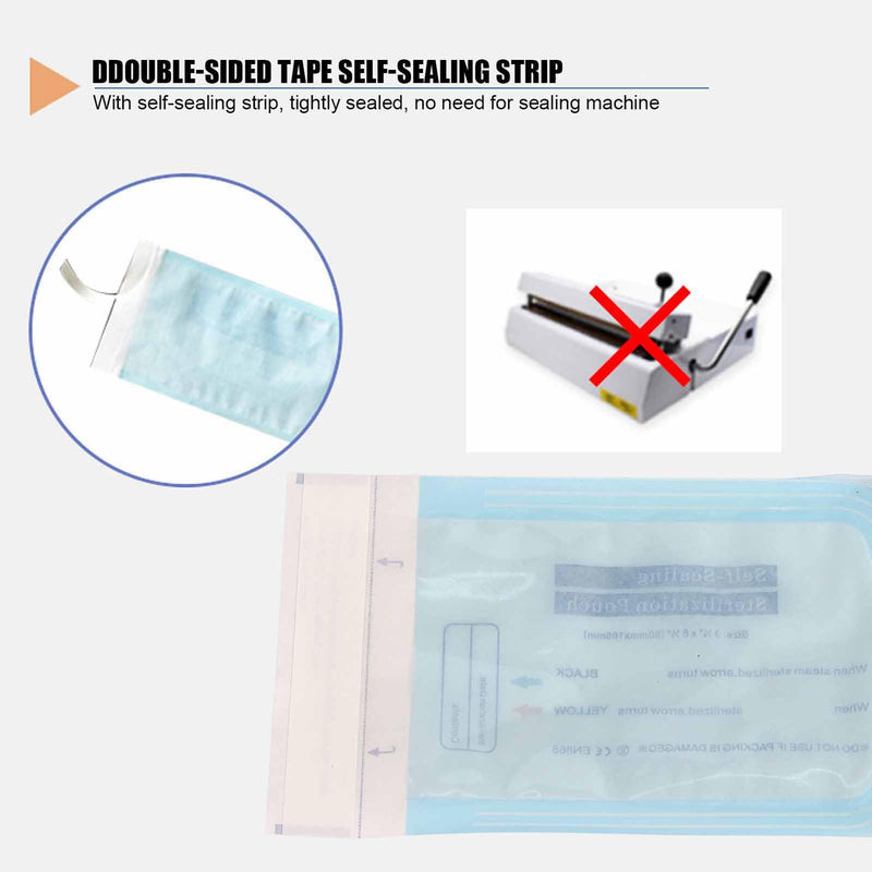 Pack of 200 Self-Sealing Sterilization Bags Disposable Sterilization Bags for Dental Tools, Cosmetic Packaging, Hospital, 90 x 165 mm 90 x 165 mm