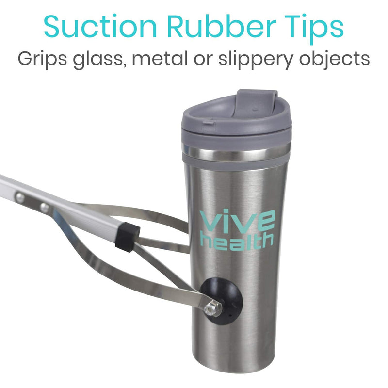 Vive Foldable Suction Reacher Grabber - Pickup Reaching Tool - Long, Heavy Duty, 32 Inch Extended Reacher - Elderly, Seniors, Injured, Kids - for Trash, Garbage, Cups, Glasses, High Shelf (1) 1