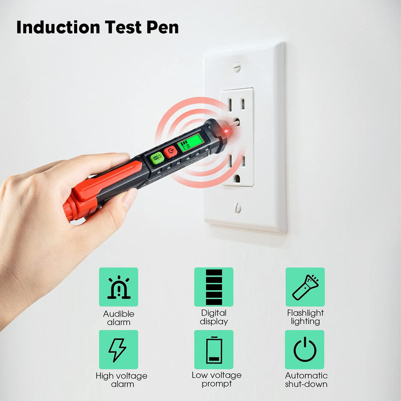 WGGE AC Voltage Tester/Non-Contact Voltage Tester with Dual Range AC 12V-1000V/48V-1000V, Electrical Pen with LCD Display and Flashlight Buzzer Alarm, Detect Wire Breakpoint, Live/Null Wire Tester