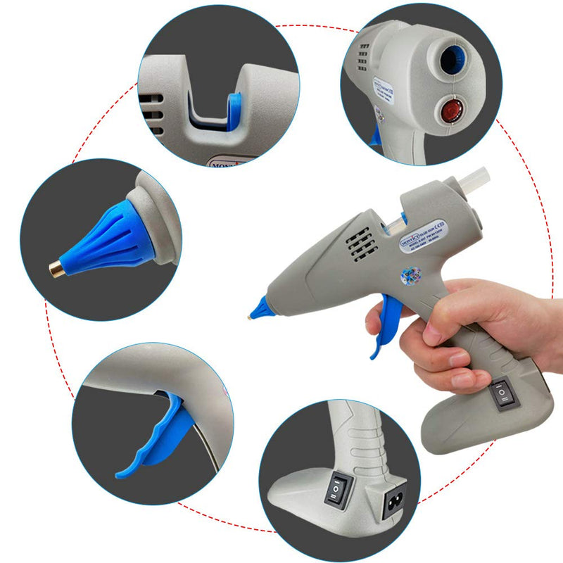 Hot Glue Gun, Anti-drip Glue Gun - MONVICT Full-Size Hot Melt Glue Gun 80 / 120W Stand-Up Base, Dual Temp Fast-heating Heavy Duty Glue Gun with 12 Glue Sticks for Craft, DIY, Art, Repair, Decor