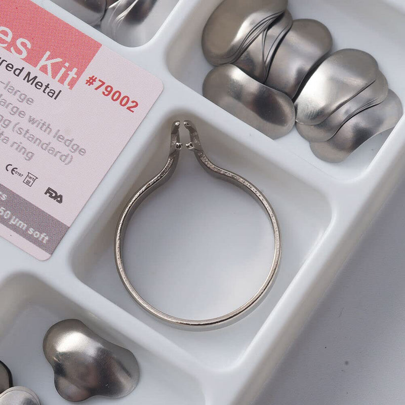 SNAWOP Dental Matrix 50μm Sectional Contoured Metal Matrices 100PCS Full Set Matrix System+2 Rings