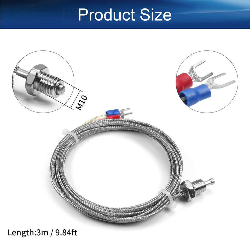Bettomshin 1Pcs 3M/9.84Ft K-Type Thermocouple Probe, M10 Thread Temperature Sensor Cable Measure Range 0-800±1.5% ℃ K Sensor Screw Probes Silver 3M/9.84Ft Length 1pcs