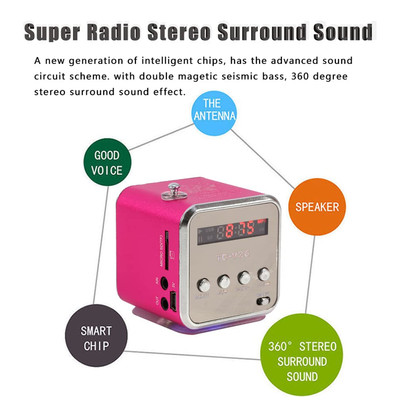 Eboxer Portable Mini Speaker Music Player FM Radio Stereo Speaker Support TF Card and U Disk, Brief Design, Perfect Mini Speaker for Room Bike Car for Phone/Tablet/Computer (Rose Red)