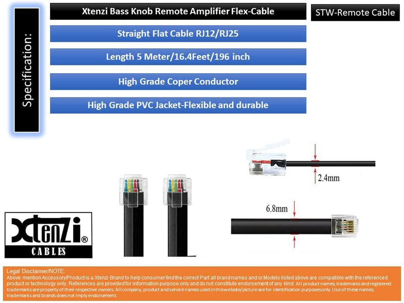 Xtenzi 6 Pin Flex Cable Wire Accessory 91617-STW for Amplifier Remote Bass Knob Compatible with Boss Audio