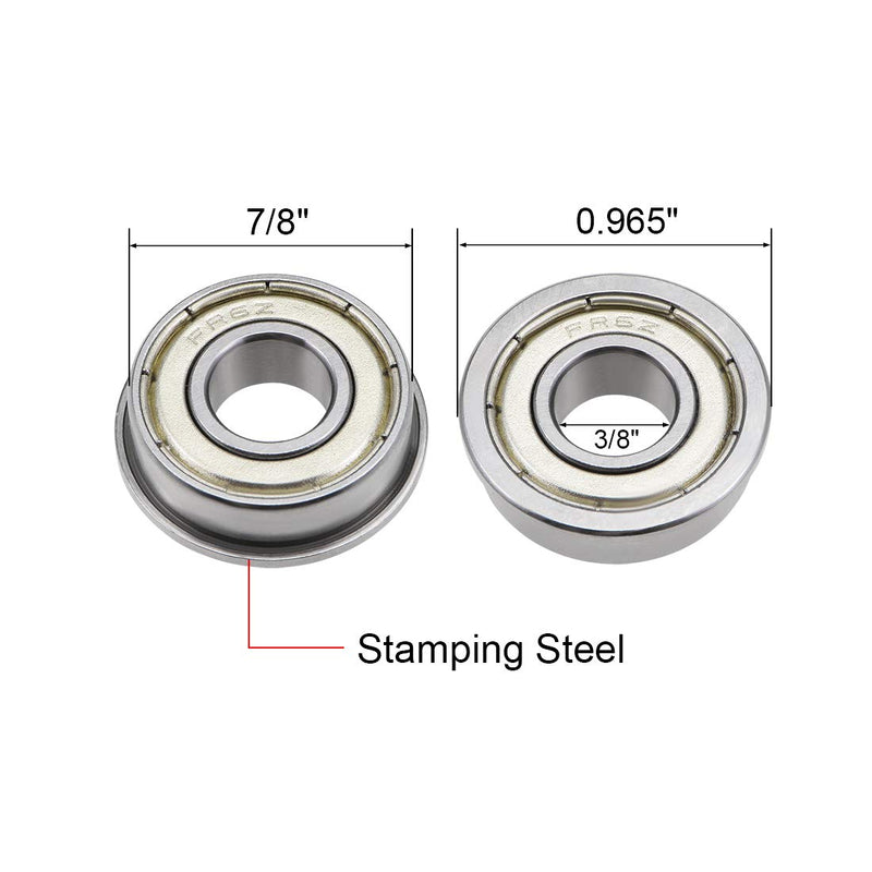 uxcell FR6ZZ Flange Ball Bearing 3/8"x7/8"x9/32" Shielded Chrome Bearings 4pcs