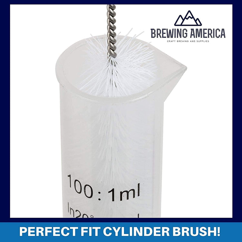 Cylinder Tube Brush with Fan End for Tip Cleaning, Nylon with Long Handle, Wire Loop End, 13" Long for Deep Reach