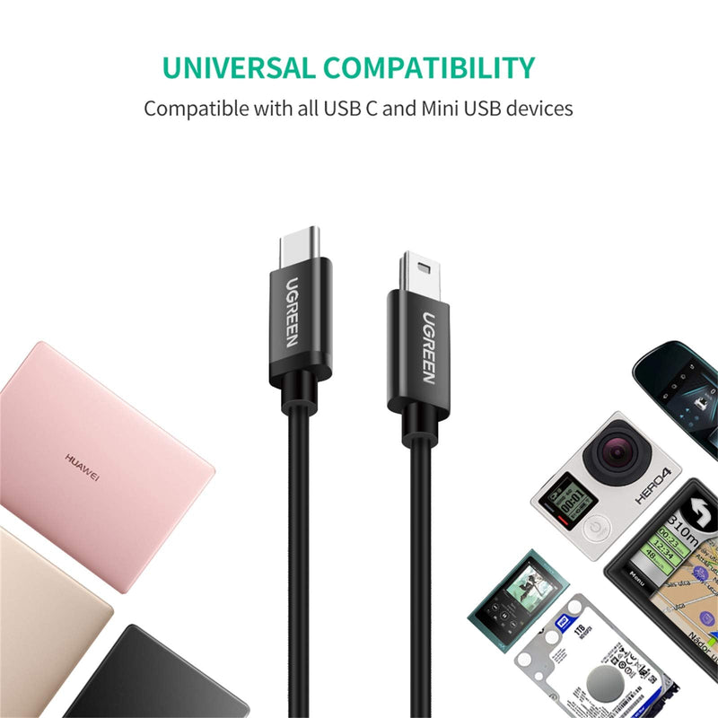 UGREEN Mini USB to USB C Cable 3FT Mini USB to Type C Compatible with Digital Camera MP3 Player GPS Receiver and More Mini B Devices PVP Black 1.0 Meters
