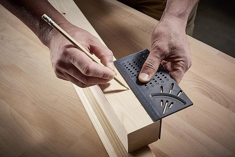 wolfcraft I 3D miter square I 5208000 I for processing three-dimensional workpieces I stops for 45° and 90° angles I can be used as a marking gauge for parallel lines