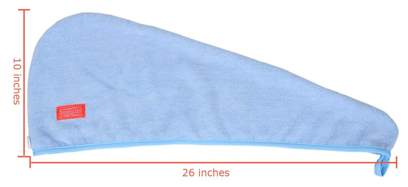 YoulerTex Microfiber Hair Towel Wrap for Women, 2 Pack 10 inch X 26 inch, Super Absorbent Quick Dry Hair Turban for Drying Curly, Long & Thick Hair (Blue) … Blue