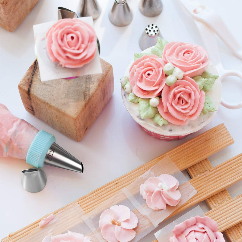 Kootek 32-Piece Cake Decorating Tools Supplies Kit 24 Numbered Icing Tips with 2 Pastry Bags, 3 Icing Smoothers, 1 Flower Nail and 2 Reusable Couplers for Baking Supplies