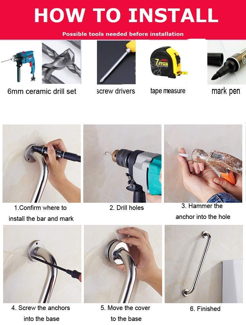 2 Pack 16 Inch Shower Grab Bar, ZUEXT Chrome Stainless Steel Bathroom Grab Bar, Shower Handle, Bathroom Balance Bar, Safety Hand Rail Support - Handicap, Elderly, Injury, Senior Assist Bath Handle 1.33 Foot (Pack of 2)