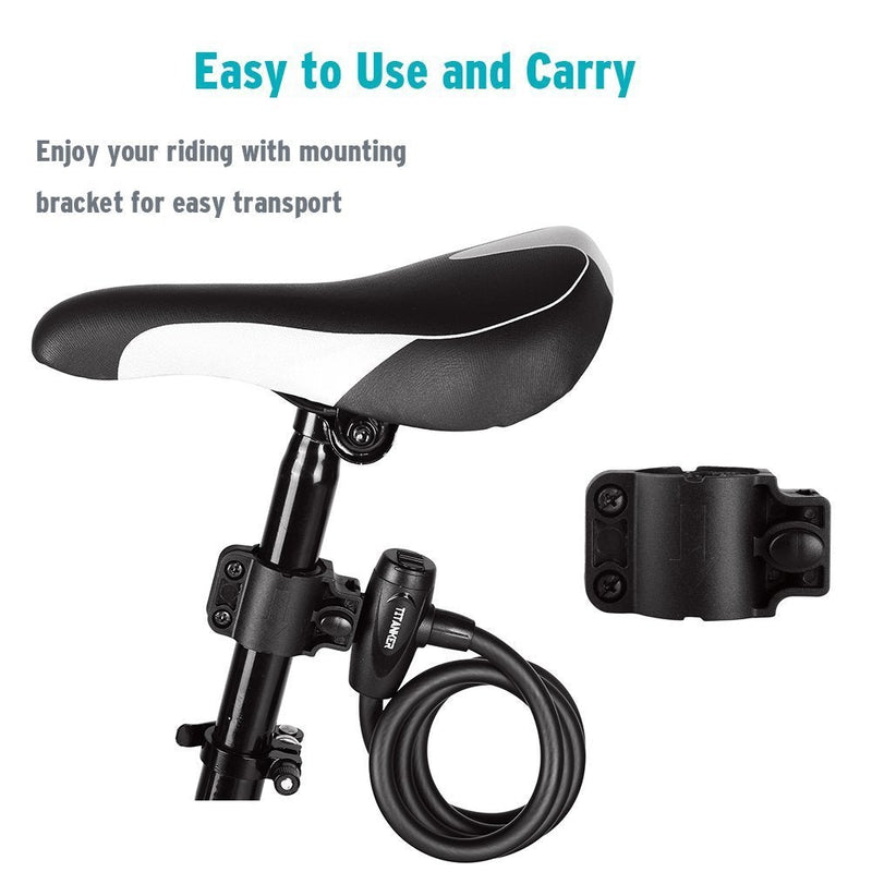Titanker Bike Lock, Bike Locks Cable Lock Coiled Secure Keys Bike Cable Lock with Mounting Bracket, 1/2 Inch Diameter 6 Feet Matte Black