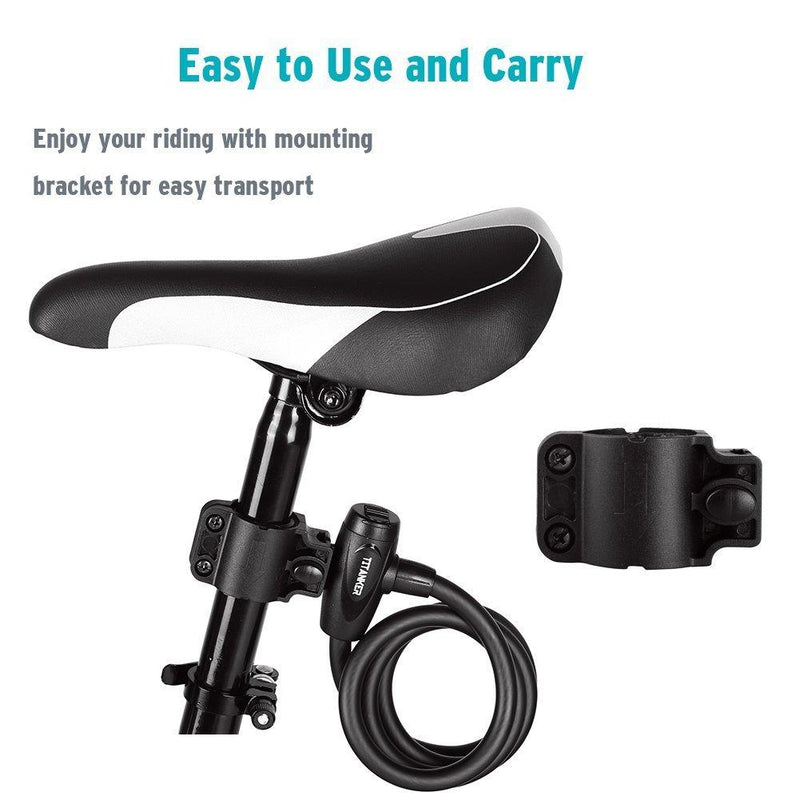 Titanker Bike Lock, Bike Locks Cable Lock Coiled Secure Keys Bike Cable Lock with Mounting Bracket, 1/2 Inch Diameter 4 FT Matte Black