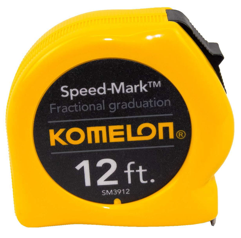 Komelon SM3912 Speed Mark Acrylic Coated Steel Blade Tape Measure 12-Inch by 5/8-Inch, Yellow Case