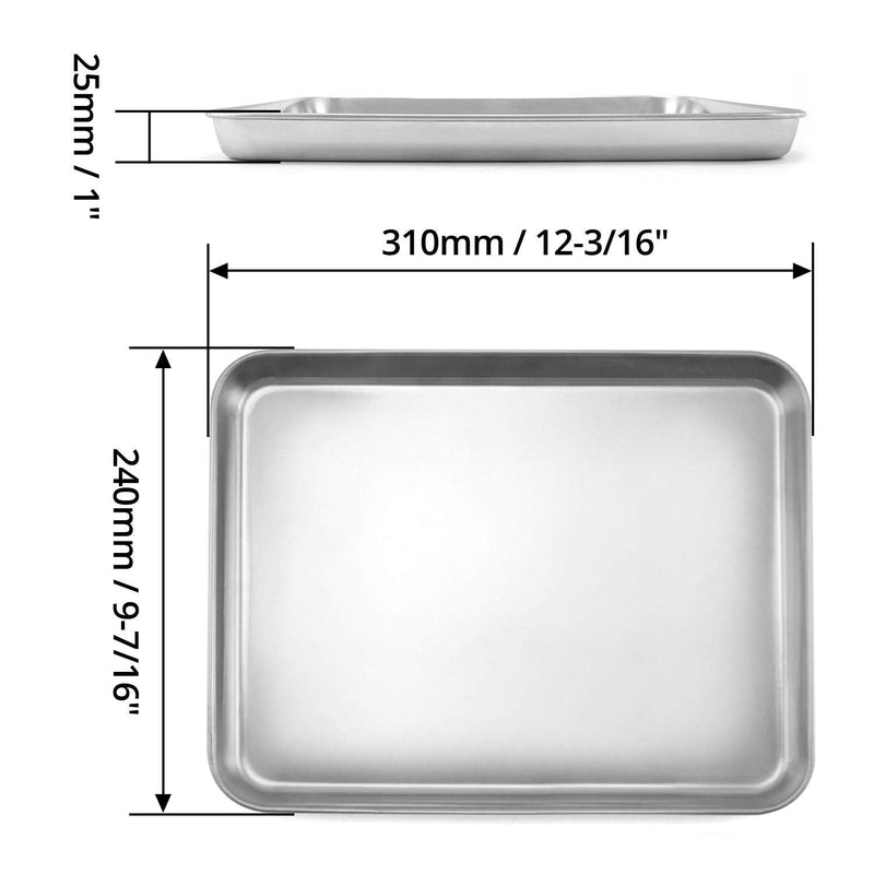 QWORK Stainless Steel Surgical Tray, Flat Bottom Tray, for Medical Instruments, Tattoo, Surgical Supplies, 12 3/16 x 9 7/16 x 1 inch, 1 Pack 12 3/16" x 9 7/16" x 1"