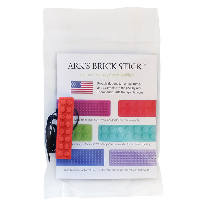 ARK's Brick Stick Textured Chew Necklace Made in The USA (Soft - for MILD Chewing ONLY, Please Read Description for More Options) - Red