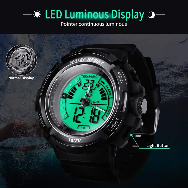 TEKMAGIC Digital Swimming Wrist Sports Watch 100m Water Resistant for Diving with LED Back Light Support Stopwatch and Chronograph Functions (W19-G)