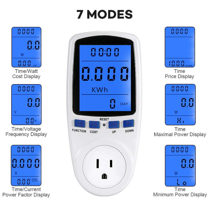 YOUTHINK Electricity Usage Monitor Power Meter Plug Home Energy Watt Volt Amps Wattage KWH Consumption Analyzer with Digital LCD Display Overload Protection