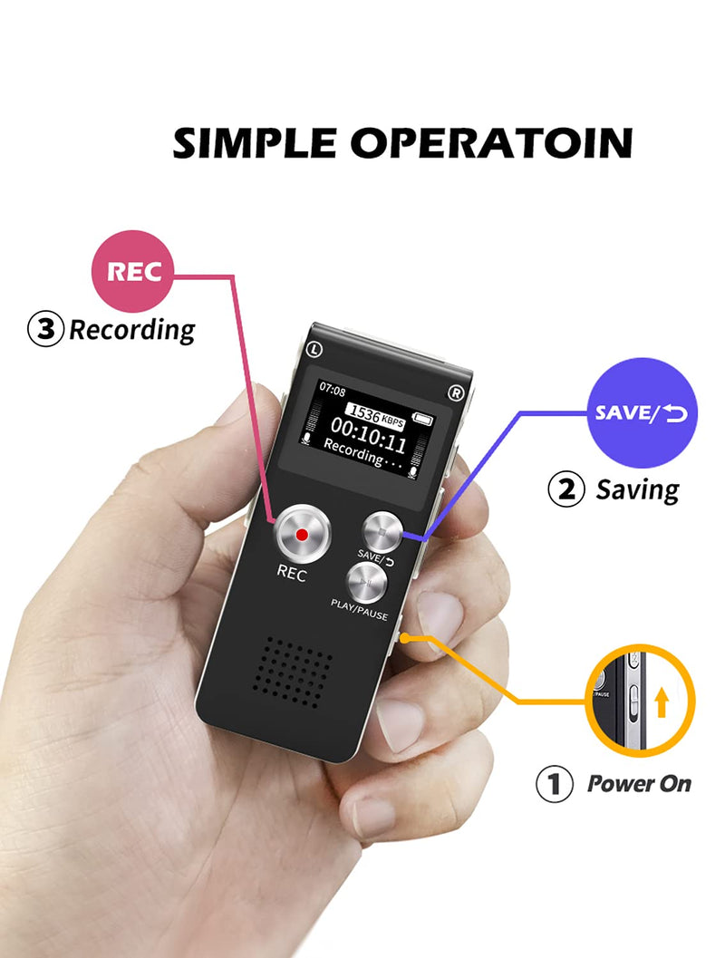 Digital Voice Recorder 16GB Voice Recorder with Playback for Lectures - USB Rechargeable Dictaphon Upgraded Small Tape Recorder
