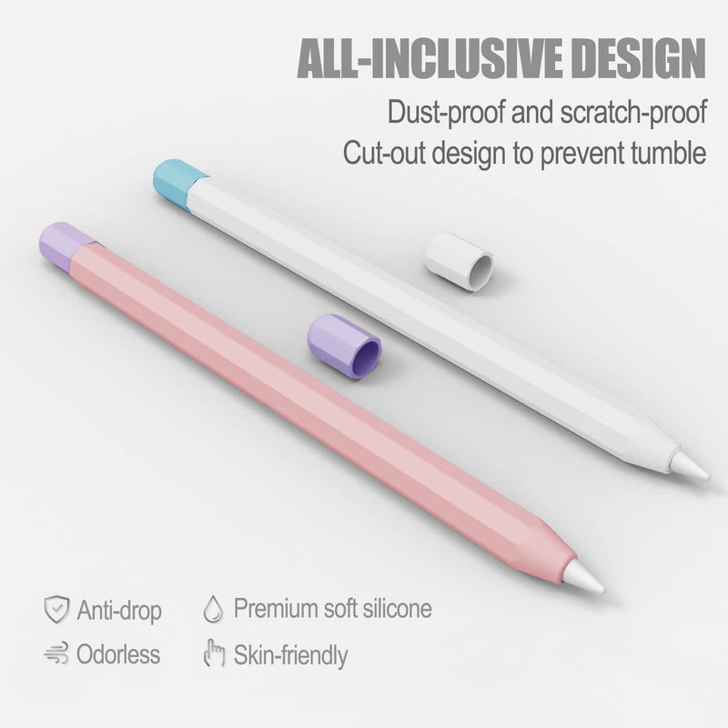KELIFANG Silicone Case Sleeve Cover Compatible Apple Pencil 1st Generation, Protective Skin Holder Grip and 2 Tip Cap Accessories Compatible Pad Pro 12.9/10.5/9.7 inch, Pink