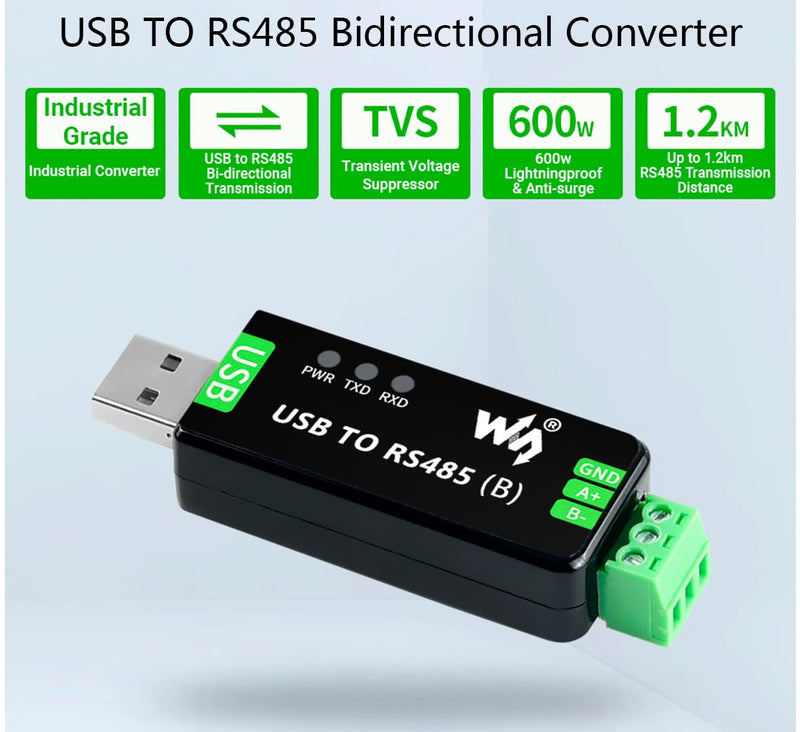Industrial USB TO RS485 Converter Bidirectional Adapter, Original CH343G Chip Onboard TVS/Resettable Fuse/Protection Diodes,300bps-3MbpsBaudrateSupport Linux,Android,WinCE,Win10 / 8.1 / 8 / 7 / XP