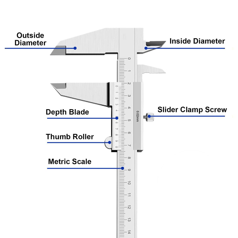 Stainless steel caliper, 150 mm precision caliper with locking screw, splash-proof and dust-proof caliper for household and industrial measurement silver