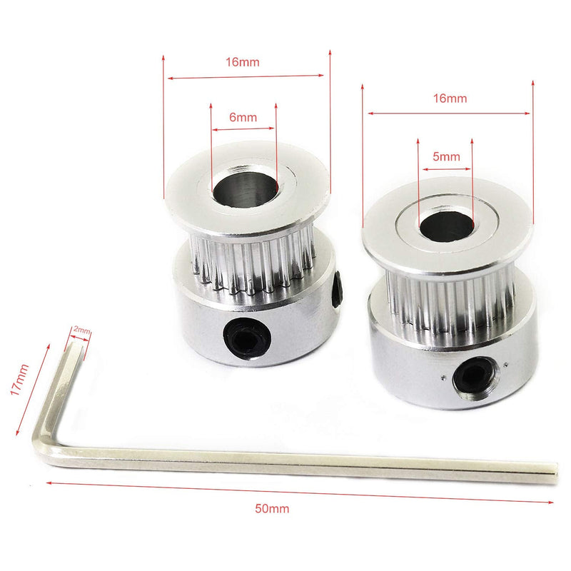 RuiLing 2pcs GT2 Aluminum Alloy Synchronous Wheel 3D Printer Accessories 20 Teeth Bore 5mm Timing Pulley for Width 6mm Open Timing Belt 5mm Bore