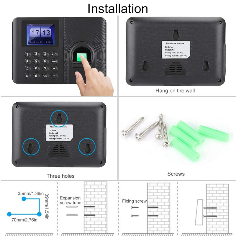 Sanpyl Biometric Fingerprint Attendance Machine Time Attendance Clock Employee Checking-in Recorder Password/Fingerprint Access Control (US Plug) Us Plug