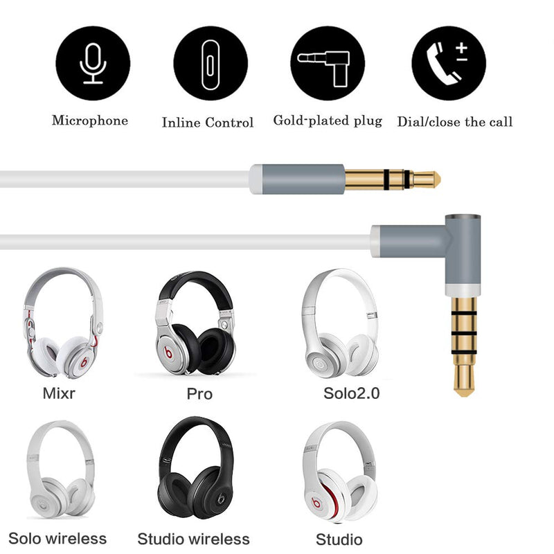 Replacement Audio Cable Cord Wire with in-line Microphone and Control Compatible with Beats Solo Solo 2 Solo 3 Studio Studio 3 Pro Detox Wireless Mixr Executive Pill (White)