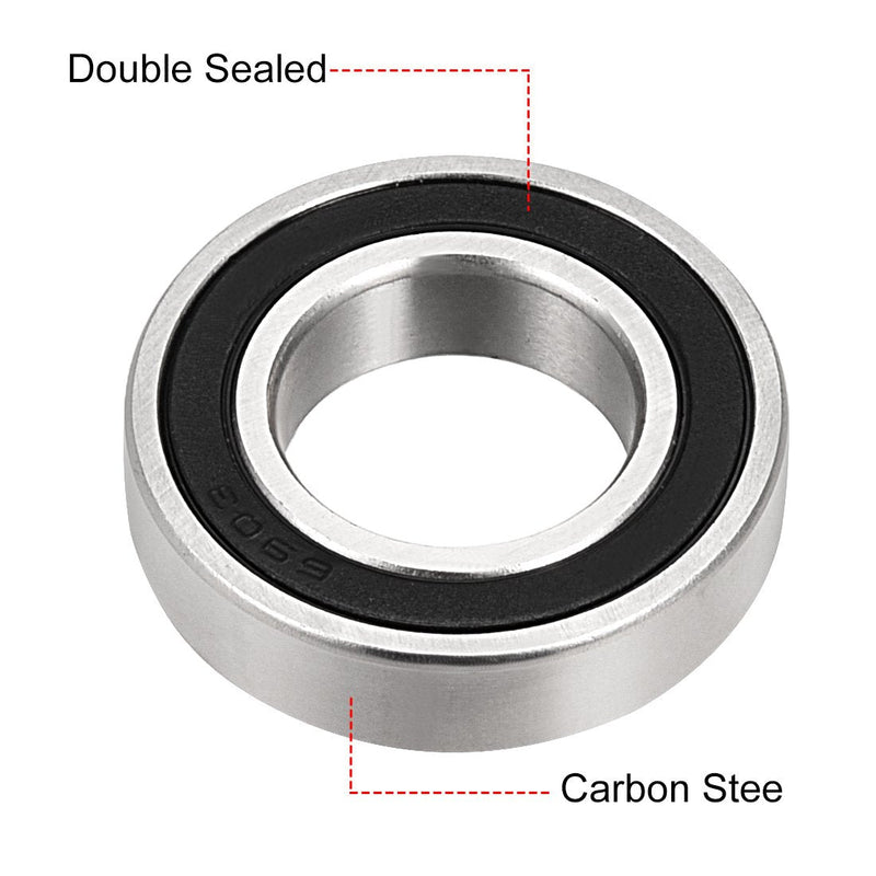 uxcell 6903-2RS Deep Groove Ball Bearing Double Sealed 1180903, 17mm x 30mm x 7mm Carbon Steel Bearings (Pack of 2)