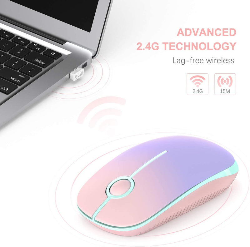 Wireless Mouse, Vssoplor 2.4G Slim Portable Computer Mice with Nano Receiver for Notebook, PC, Laptop, Computer (Pink to Purple) Pink to Purple