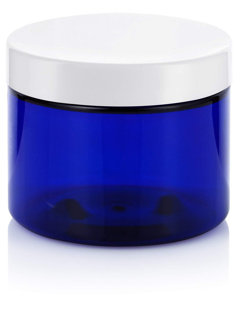 Cobalt Blue PET Plastic (BPA Free) Refillable Low Profile Jar with White Lid - 6 oz (6 Pack)