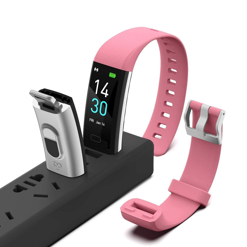 ENGERWALL Fitness Tracker with Step Counter /Calories /Stopwatch, Activity Tracker with Heart Rate Monitor, IP68, Health Tracker with Sleep Tracker, Smartwatch, Pedometer Watch for Women Men Kids Pink