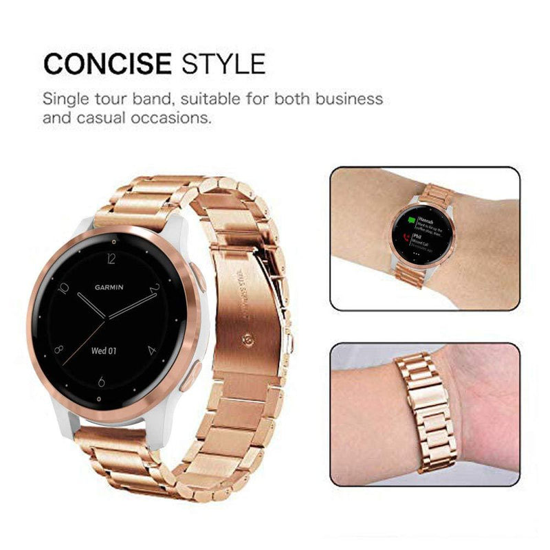 Compatible for Garmin Vivoactive 4S 40mm / Venu 2s Bands, ViCRiOR Solid Stainless Steel Watchband+ Mesh Strap Bracelet Replacement Band Strap for Garmin Vivomove 3S , Rose Gold