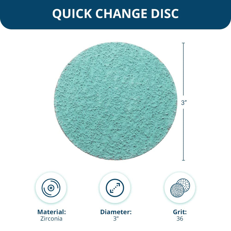 Benchmark Abrasives 3" Green Zirconia Quick Change Sanding Discs with a Male R-Type Backing Pad 36 Grit - 25 Pack
