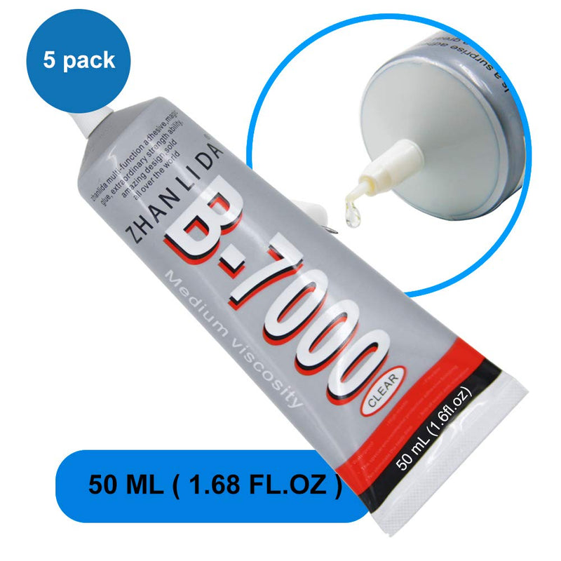 MMOBIEL Pack of 5 B-7000 50ML Multipurpose High for Industrial Glue Semi Fluid Transparent Adhesive 50 ml 1.68 fl.oz 5 x 50ML / 1,68 oz