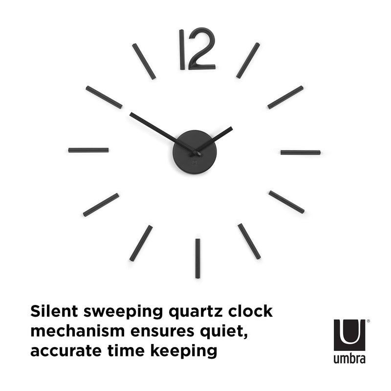 Umbra 1005400-040 Blink Wall Clock Black - Easy to Paste Wall Sticker Numbers, Frameless Large Decorative Wall Clock, Simple Indicators, Minimalist, Black,39.25 Inch L x 39.25 Inch W x 1.38 Inch H