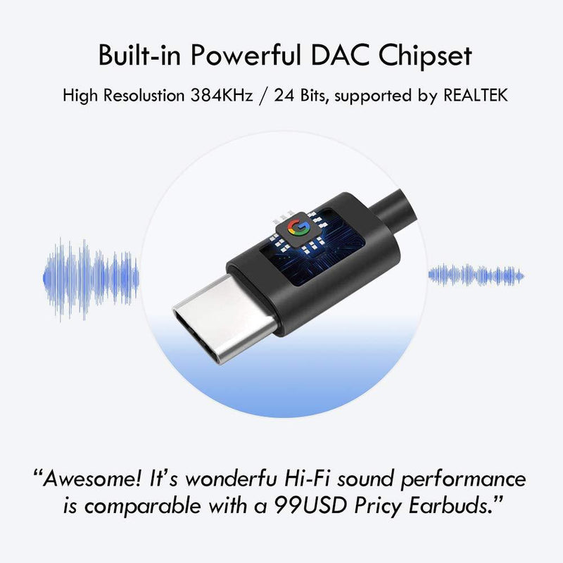 USB C Earbuds Headphones with Mic & Type-C Plug, HiFi Earphones Deep Bass, Compatible with Most Type C Mobile Devices, with USB C to USB Adapter for Computers, CGS-W1A