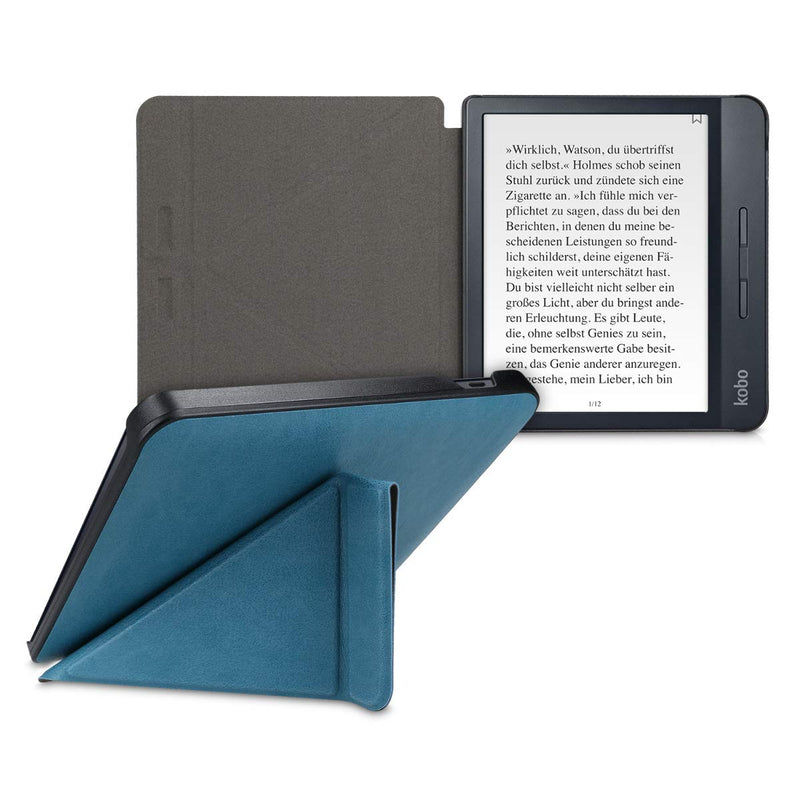 kwmobile Origami Case Compatible with Kobo Libra H2O - Case Ultra Slim Fit PU Leather Cover with Stand - Petrol