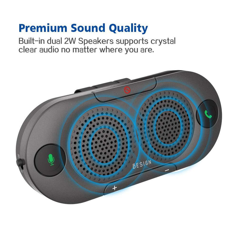 BESIGN BK06 Bluetooth 5.0 in Car Speakerphone with Visor Clip, Wireless Car Kit for Handsfree Talking, Motion Auto on, Siri Google Assistant Support Metal Grey