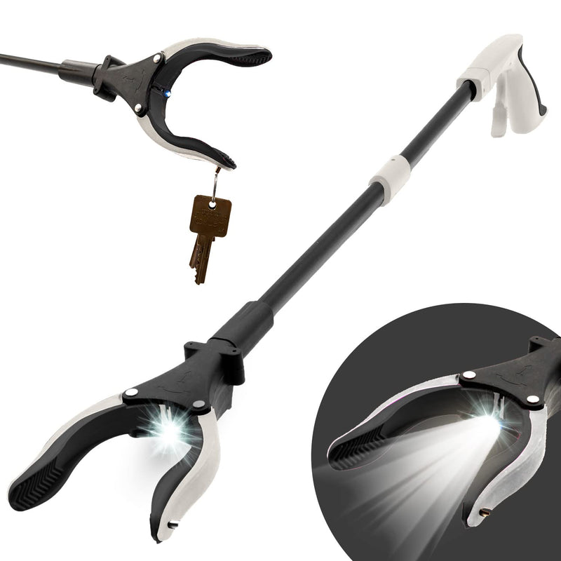 Grabber Reacher Tool-Long 32 Inch (Grey) Aluminum Foldable Pick Up Stick-Strong Grip Shelves LED Light Magnetic Tip, Lightweight Trash Picker Claw Reacher Grabber Tool for Elderly - by Luxet