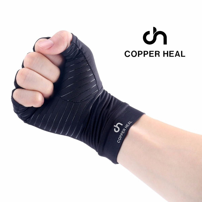 COPPER HEAL Arthritis Compression Gloves Rheumatoid Carpal Tunnel Glove Fingerless Pains Hands Support finger joint Medium (1 Pair)