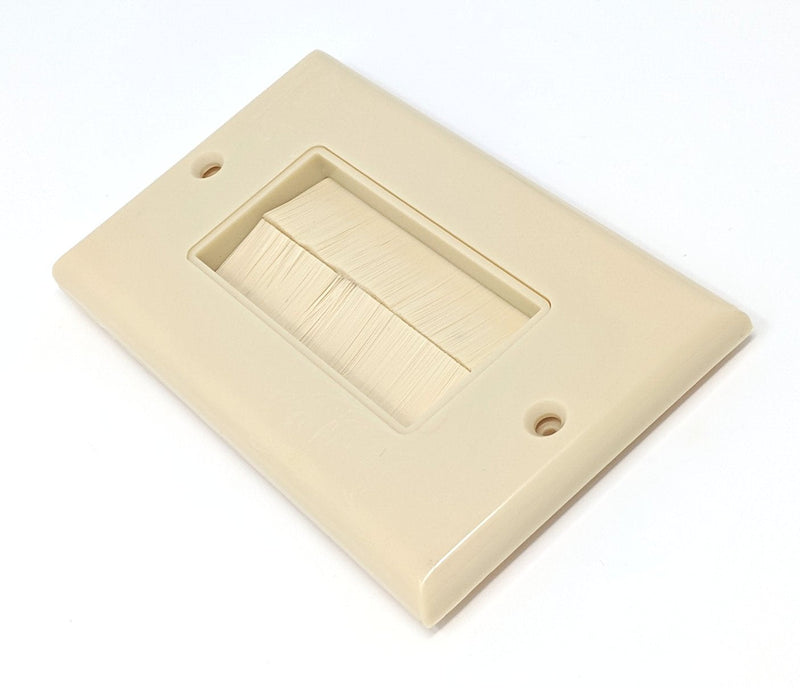 RiteAV - Single Gang Wall Plate with Brush Bristles - Ivory [Now Fits Larger Cables]