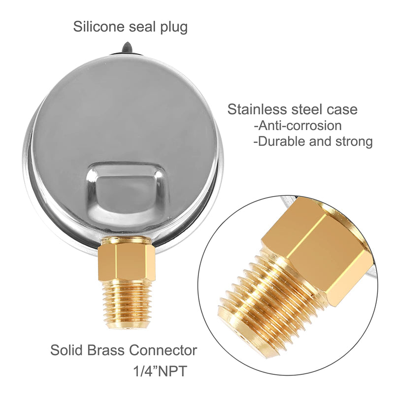 UHARBOUR Water Pressure Gauge,Glycerin Filled, 0-35 PSI/250KPA Test Gauge for The Irrigation, Pools; 2" Dial, 1/4"NPT Bottom Mount… 0-35PSI Lower Mount